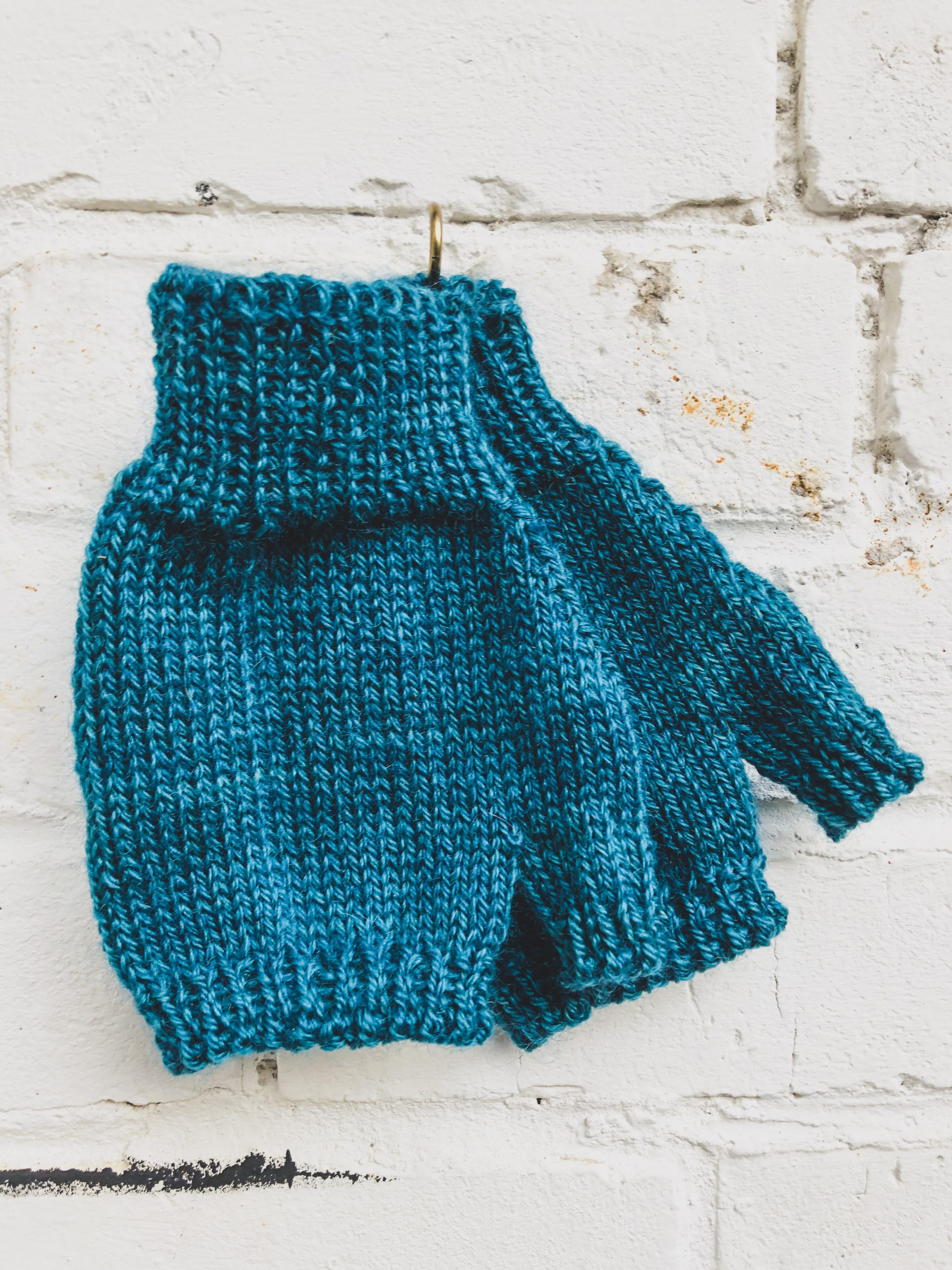 Hand-Knit Fingerless Gloves in Teal (NS) - Sistering
