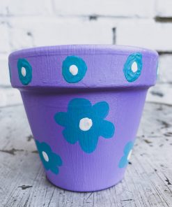 Artisanal Decorative Purple Plant Pot with Blue Flowers
